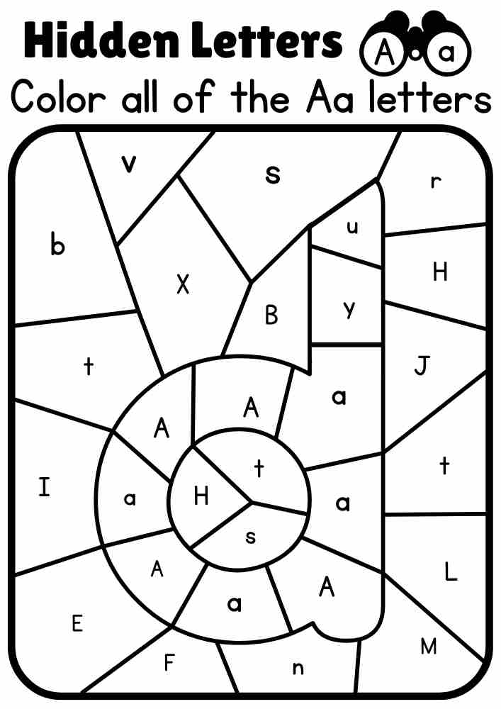 Aa Color all of the Aa letters and find the hidden letter Interactive Coloring Activity. Online Coloring Activity